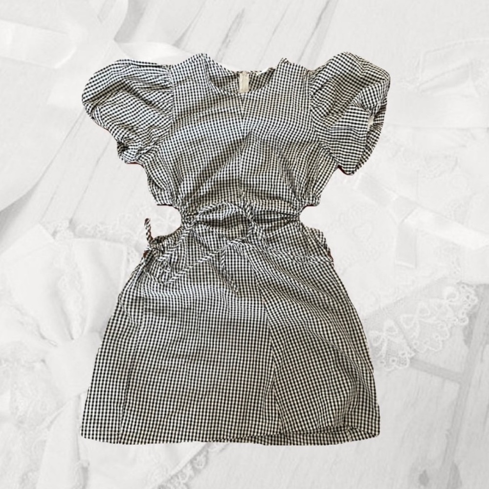 OAK + FORT gingham mini dress with side cuts